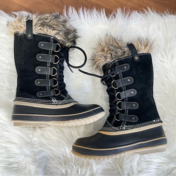 Sorel | Women’s Black Joan of Arctic Faux Fur Snow Boots Suede Lace-Up Winter 6 - Picture 3 of 9
